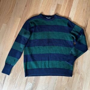 100% Cotton Navy/Green Thick Striped Crew Neck Sweater